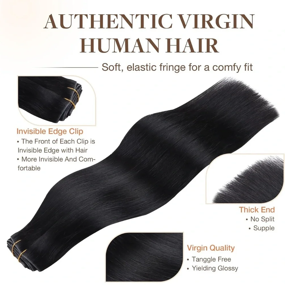 Goo Goo Black Remy Human Hair Seamless 18 Inch Clip In Hair Extensions